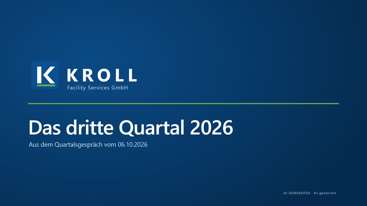 Titelbild des Infografik-Films: Kroll-Logo auf dunkelblauem Grund, darunter „Das dritte Quartal 2026“.